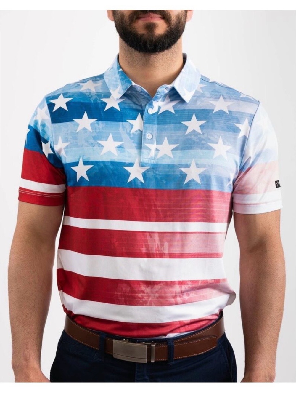 Yatta Golf Men’s American USA Flag “The Patriot” Golf Polo Shirt. Size Medium